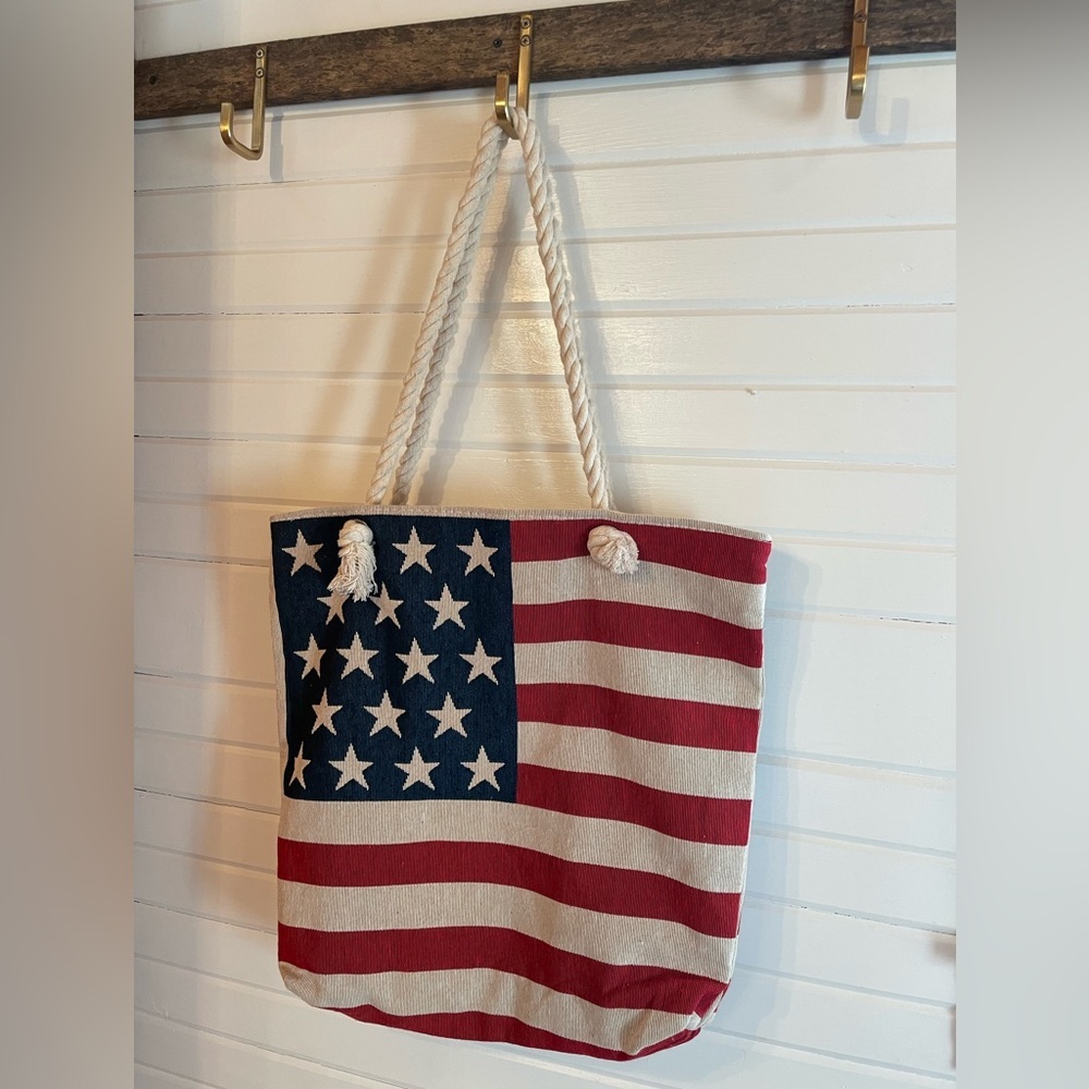 American Flag Tote Bag canvas beach bag tote bag zipper closure